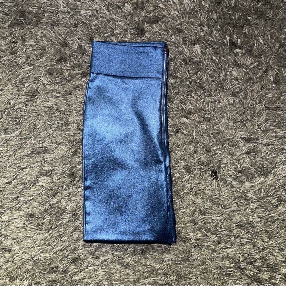 Metallic blue faux leather pants